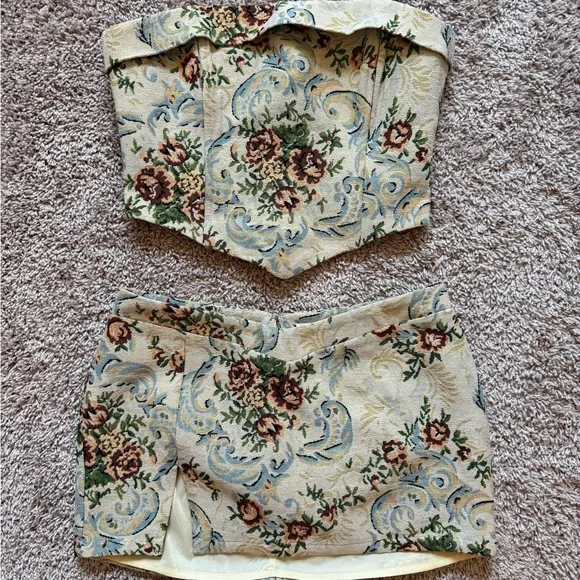 REVOLVE Strapless Floral Mini Dress in Mint and Brown - Picture 2 of 4